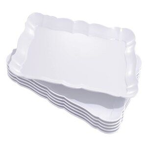 6 Pack Rectangle White Plastic Serving Trays 15" X 10" Heavy Duty Serving Platte